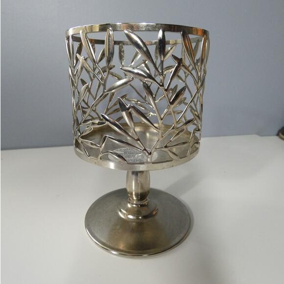 Bath & Body Works Other - Bath & Body Works Silver Large 3 Wick Candle Pedestal Holder Decorative Leaves